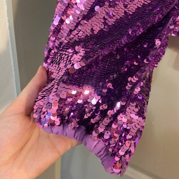 For Love & Lemons Size Small Purple Sequin Tie Front Madeline Sequin Top - Picture 8 of 10